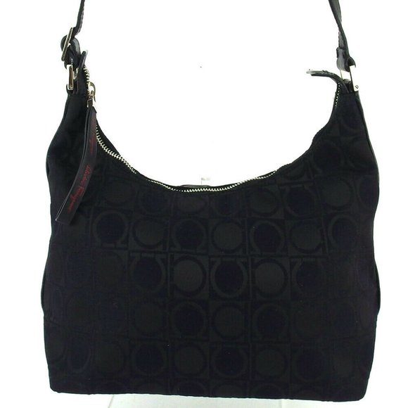 Salvatore Ferragamo shoulder bag Ganchini canvas leather Auth used T16632 - Picture 1 of 9